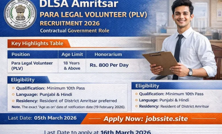 DLSA Amritsar PLV Recruitment 2026
