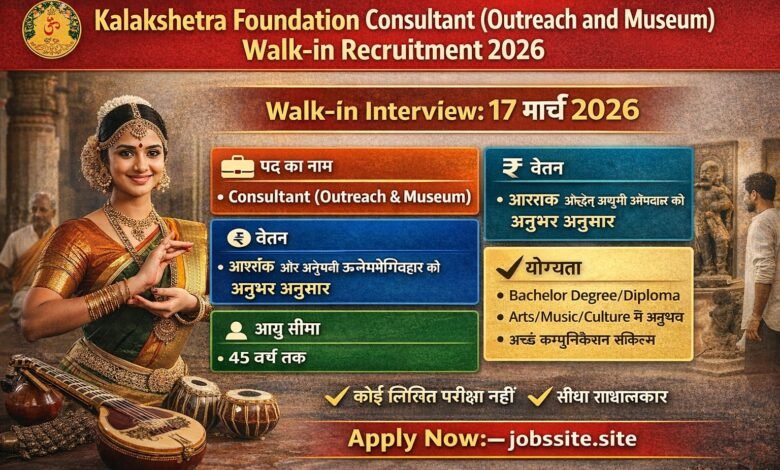Kalakshetra Foundation Consultant (Outreach and Museum) Walk-in Recruitment 2026